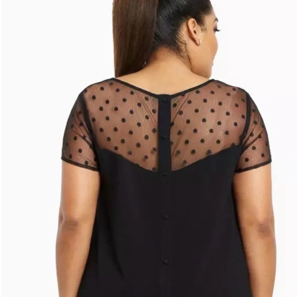 Elegant Black Sheer Polka Dot Inset Top - Picture 2 of 2